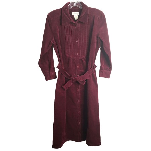 Orvis Dresses Orvis Corduroy Midi Shirt Dress Burgundy Belted Long